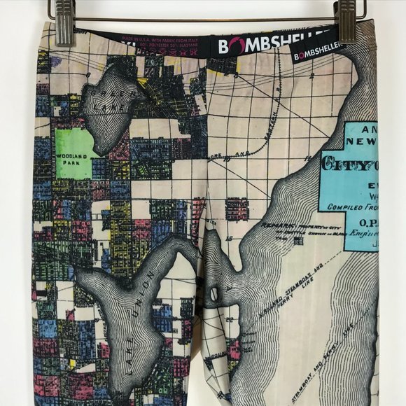 Women Size XL Bombsheller Seattle Washington 1890 City Map Workout Yoga Leggings - Picture 2 of 8